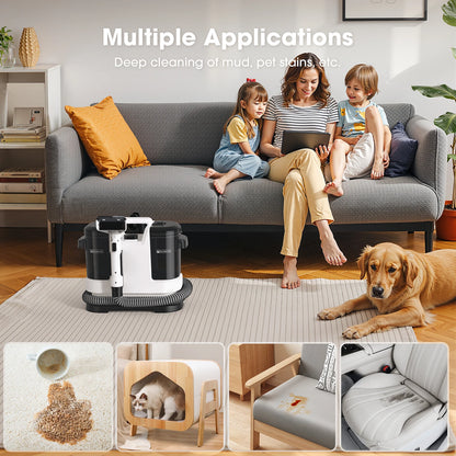 Powerful Carpet Cleaner 13.5 KPa Lubluelu V6 with 1.75L Dual Tanks, 5M Cord 1.7M Hose - Deep Clean Sofa Mattress Car Seat Pet Stains