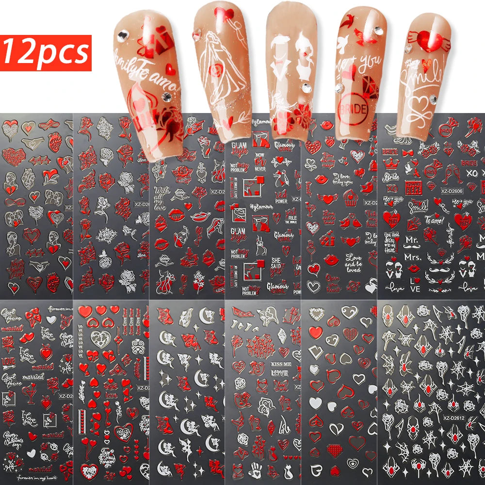12pcs/set Cute Cartoon Dog/Cat Nail Art Stickers 3D Graffiti Black Cat Dog  Nail Decals 8*10cm Self-Adhesive Cartoon Nail Art Su