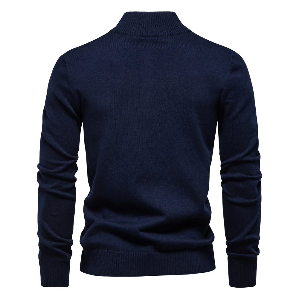 AIOPESON Mens Mock Neck Cotton Pullover Knit Sweaters Casual Business Strip Ribbed Turtleneck Sweaters for Men