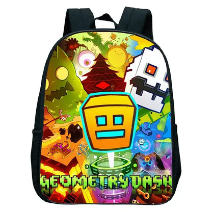 16 Inch Angry Geometry Dash Backpack Boys Girls Bookbag Cartoon Game Kids Kindergarten School Bags Toddler Childcare Backpack