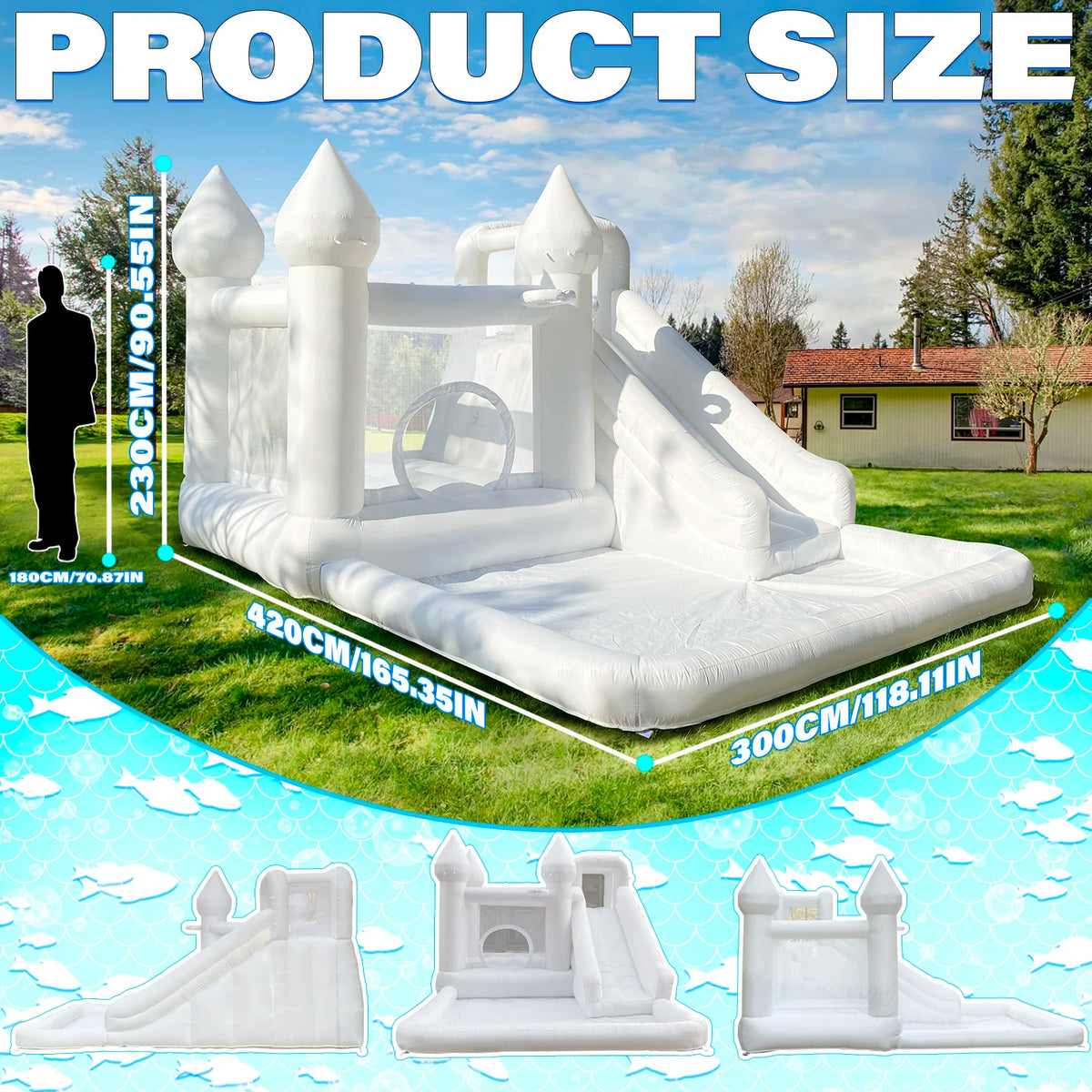 Customization White Bounce House with Blower 10x13.7x7.2ft Kids Bouncy Castle For Birthdays Party/ Gift