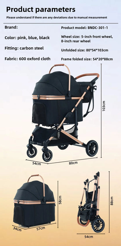 2025 New Pet Stroller Portable Pet Carrier Lightweight Foldable Dog and Cat Stroller Outdoor Travel Pet Stroller