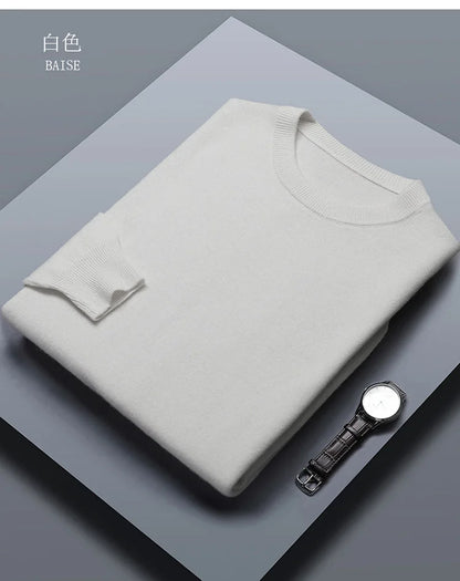 Classic Solid Color Men's O-neck Sweater Autumn Winter 100% Merino Wool Knitted Pullover Long Sleeve Warm Loose Casual Men Tops
