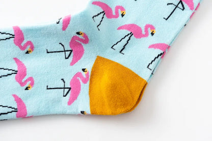 1Pair 35-44 Men Casual Cotton Sock Harajuku Cartoon Flamingo Loving Heart Cute Funny Character Japanese Socks