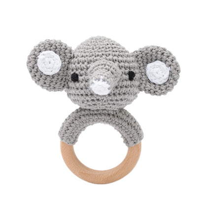 1pc Baby Teether Music Rattles for Kids Animal Crochet Rattle Elephant Giraffe Ring Wooden Babies Gym Montessori Children's Toys