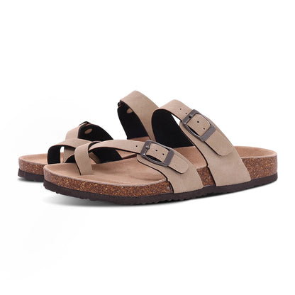Shevalues New Fashion Cork Sandals Women Classic Cork Suede Footbed Slippers Female Summer Beach Sandals With Adjustable Buckle