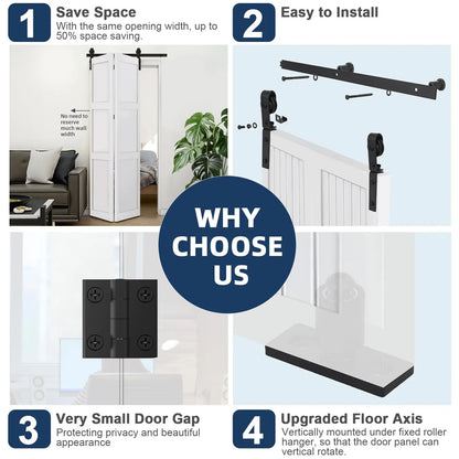 Heavy Duty Bi-Folding Sliding Barn Door Hardware Kit Quiet Side-Mounted Roller – 2/4 Bifold Doors For Closet Laundry Bedroom