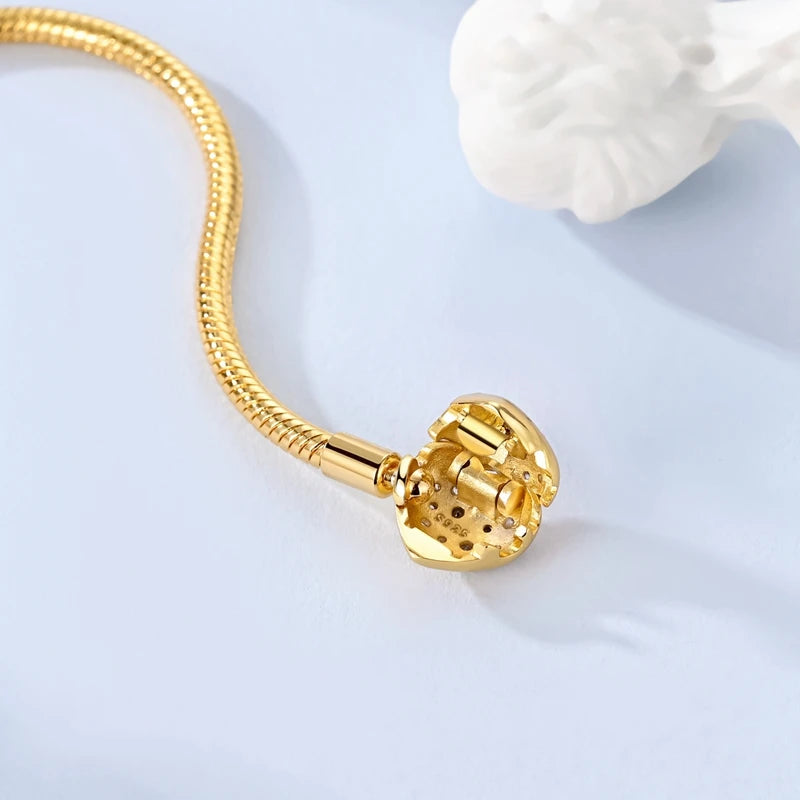 Original Bracelet 925 Sterling Silver Charm Bracelet 17-20CM Golden Heart Love Key Clover Bracelet Bangle Women Jewelry Gift