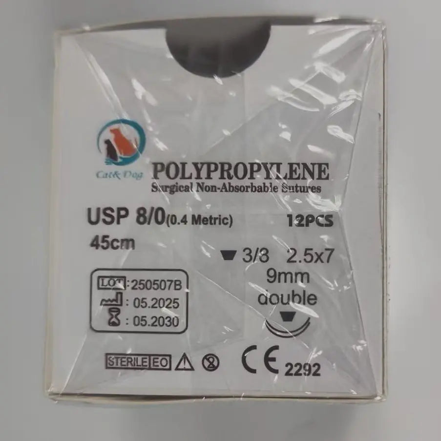 12PCS 45cm 8-0 Double Spade Needle Veterinary Ophthalmic Sutures PGA Or Nylon Polypropylene for Canine & Feline Eye Procedures