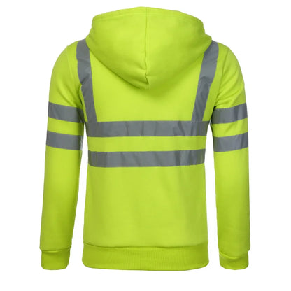 Men Reflective Strip Hoodies Casual Fit Work Safety Jackets Autumn Thin Fleece Hooded Zipper Sweatshirt Coats Workwear For Men