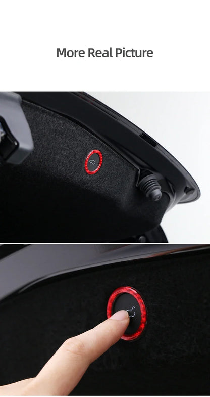 For Tesla 2019- Model 3 Highland 2024 Model Y Juniper Carbon Fiber Rear Trunk Switch Prompt Circle Trim Sticker Car Accessories