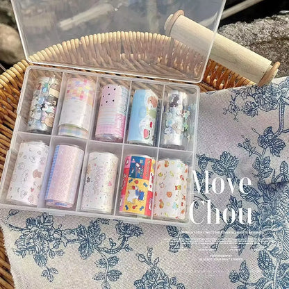 10Rolls Plaid Thousand-Bird Bow  Stars Nail Foils Transfer Paper  Nail Art Stickers  Manicure Set Decal  Nails Decoration