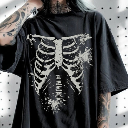 Dark Style Skull Print Large T-shirt Men's T-shirt Summer New Item Suitable for Both Men and Women Casual T-shirt