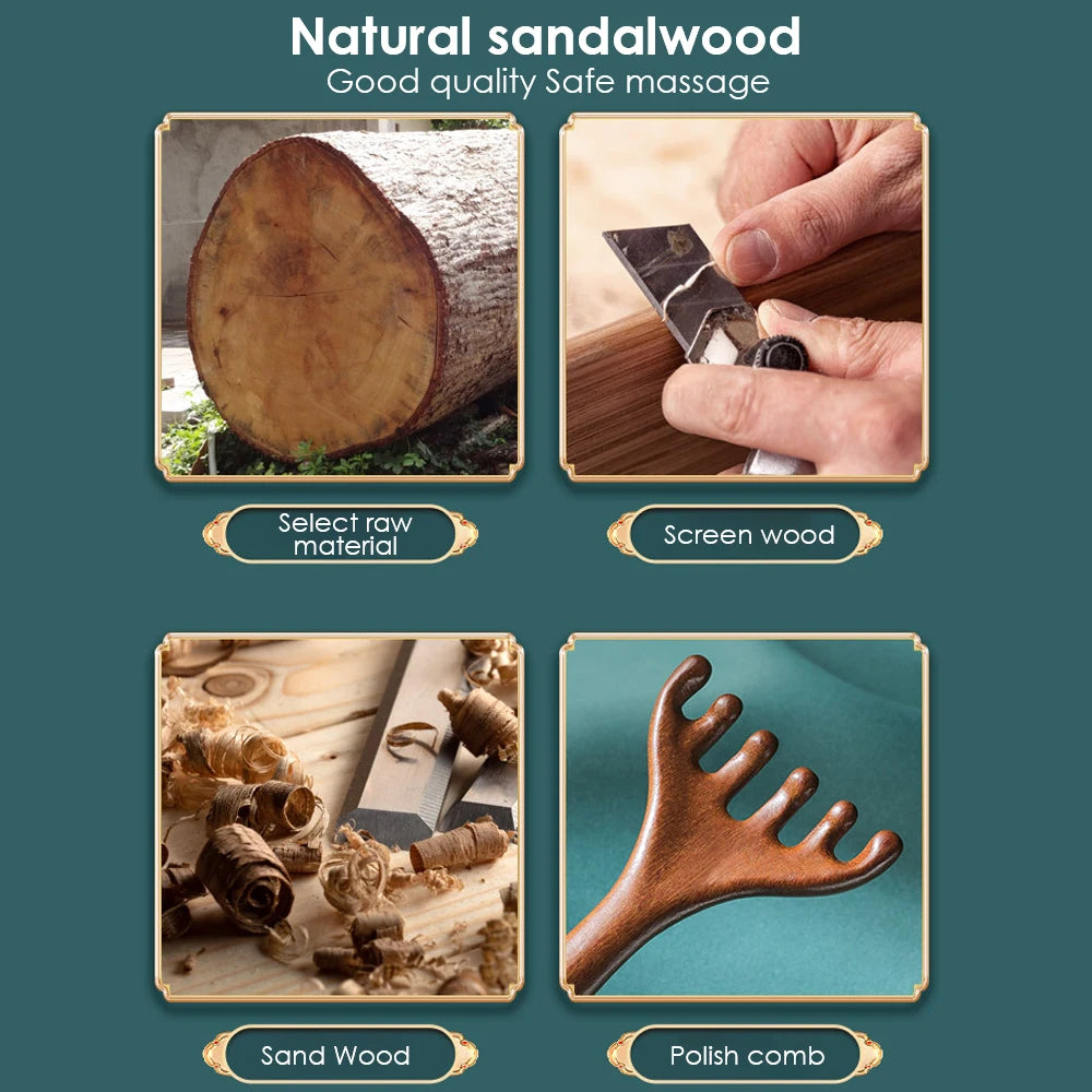 Wooden Meridian Massage Comb Anti-static 6-Claw Head Massager Promote Blood Circulation Body BGua Sha Tool Head Massage Brush