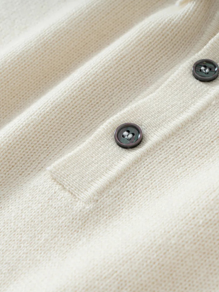 ANGEL 2024 Men's New POLO Shirt 100% Cashmere Knitted Pullover Solid Color Sweater Fall Winter Casual Business Office Jacket