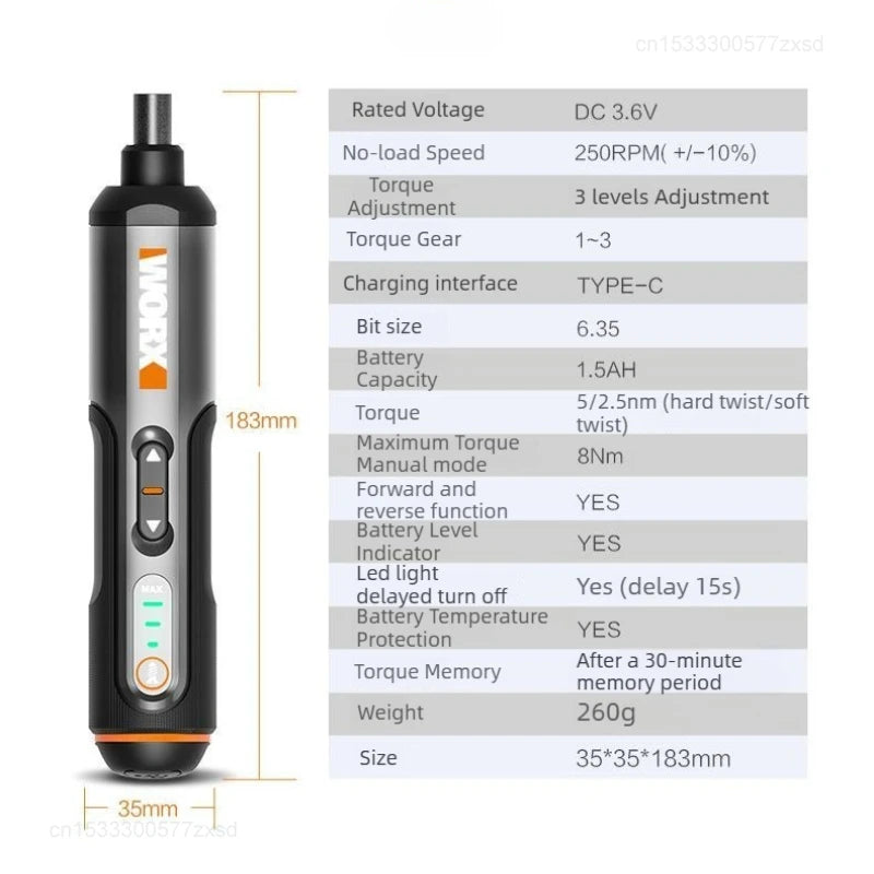 WORX WX240 Electric Screwdriver Rechargeable Electric Screw Driver 24 Bits Kits Mini Drill Power Tool Home Maintenance Repair
