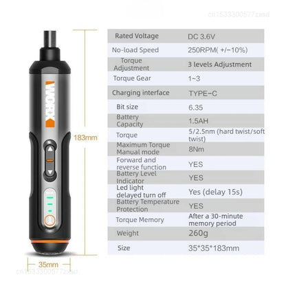 WORX WX240 Electric Screwdriver Rechargeable Electric Screw Driver 24 Bits Kits Mini Drill Power Tool Home Maintenance Repair