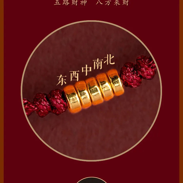 Hand Braided Red Rope Bracelet Copper Lucky Bead Hand Rope Couple Bracelet Simple Buckle Ethnic Original Female Accessory
