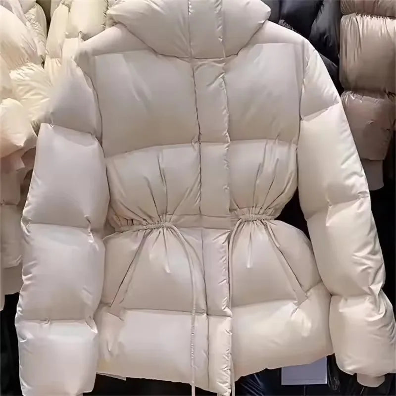 Fashion Cotton-Padded Jacket Women Autumn WinterNew Down Coat Female Parkas Hooded Drawstring Waist Thick Warm Overwear Lady Top