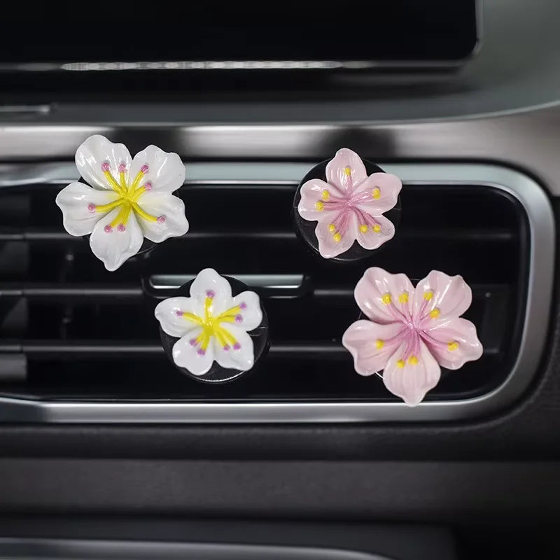 2Pcs Car Perfume Clip Flower Car Air Freshener with Fresh Color Air Outlet  Decorations Bright Peach Blossom Cherry Blossom