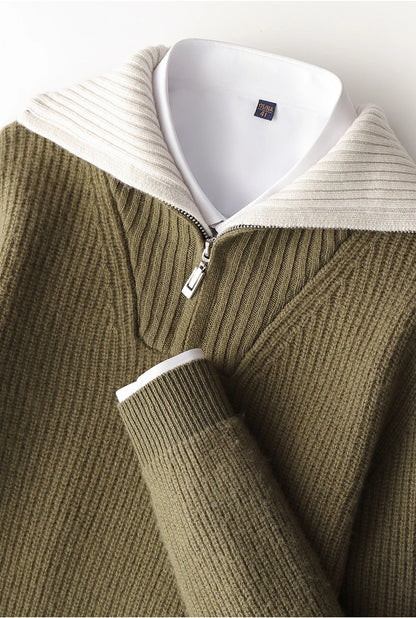 Pullover sweater for men, men's lapel sweater 2025 new loose knit autumn and winter full sleeved men's 100% Australian wool swea