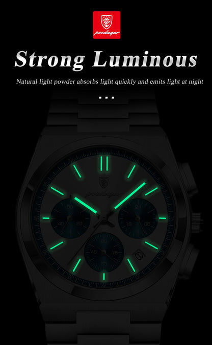 POEDAGAR Luxury Man Watch Chronograph Date Stainless Steel Sport Men Wristwatch Waterproof Luminous Fashion Quartz Men's Watches