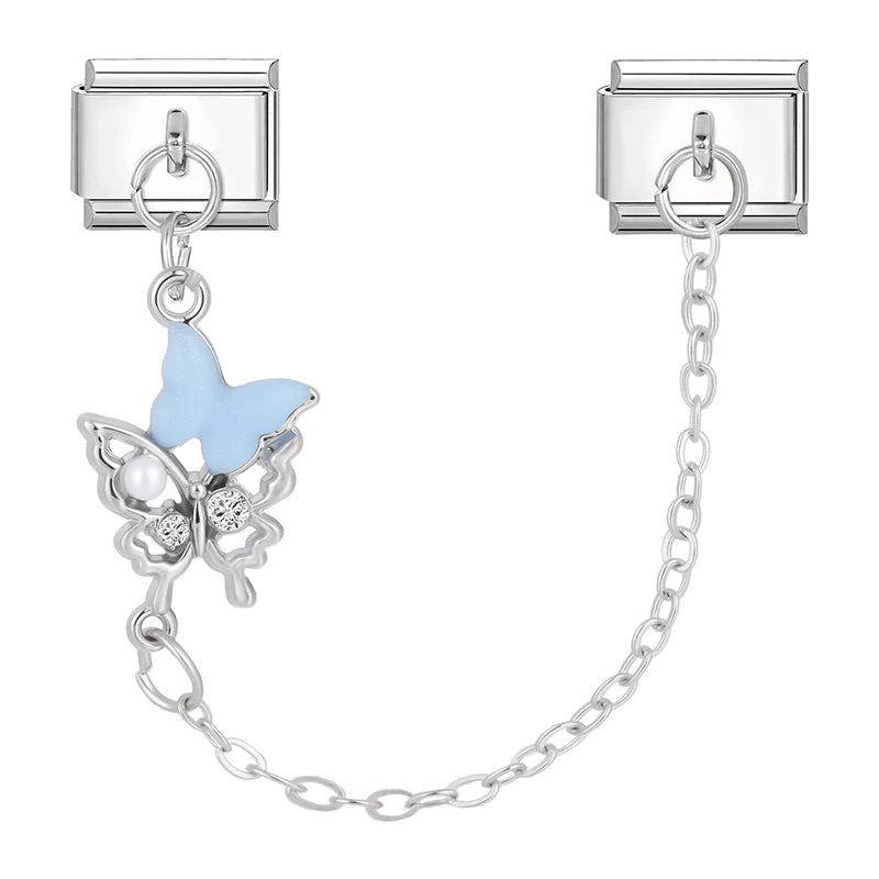 Tassel Chain Butterfly Flowers Star Moon Heart Zircon Italian Charm Links Fit 9mm Bracelet Stainless Steel DIY Jewelry Making