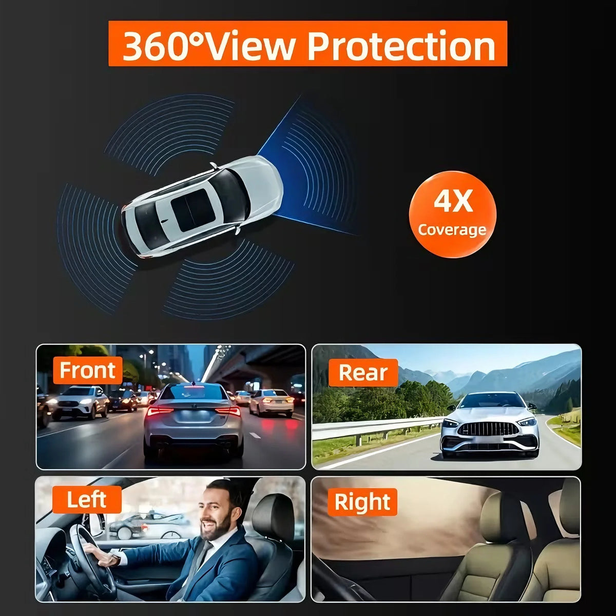 Dash Cam Vehicle DVR Video Recorder 4 Cameras for Cars Black Box Front Rear Internal Night Vision Loop Recording Dashcam Car 360