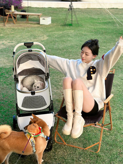Lightweight Pet Stroller Dog-specific Travel Stroller Foldable High-view Pet Stroller Large Space Removable Carry Basket Cat Car