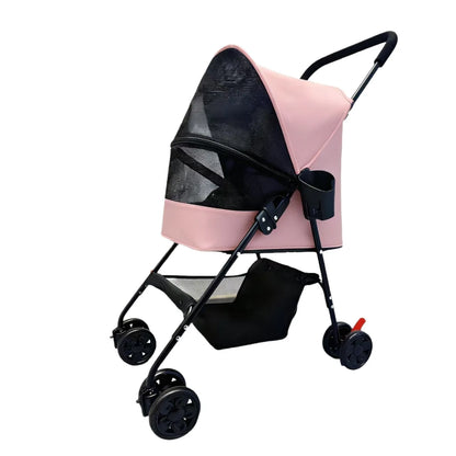 Pet Stroller Lightweight Metal Foldable Multi Tier Carrier Round Handle For Cats Dogs Outdoor Travel