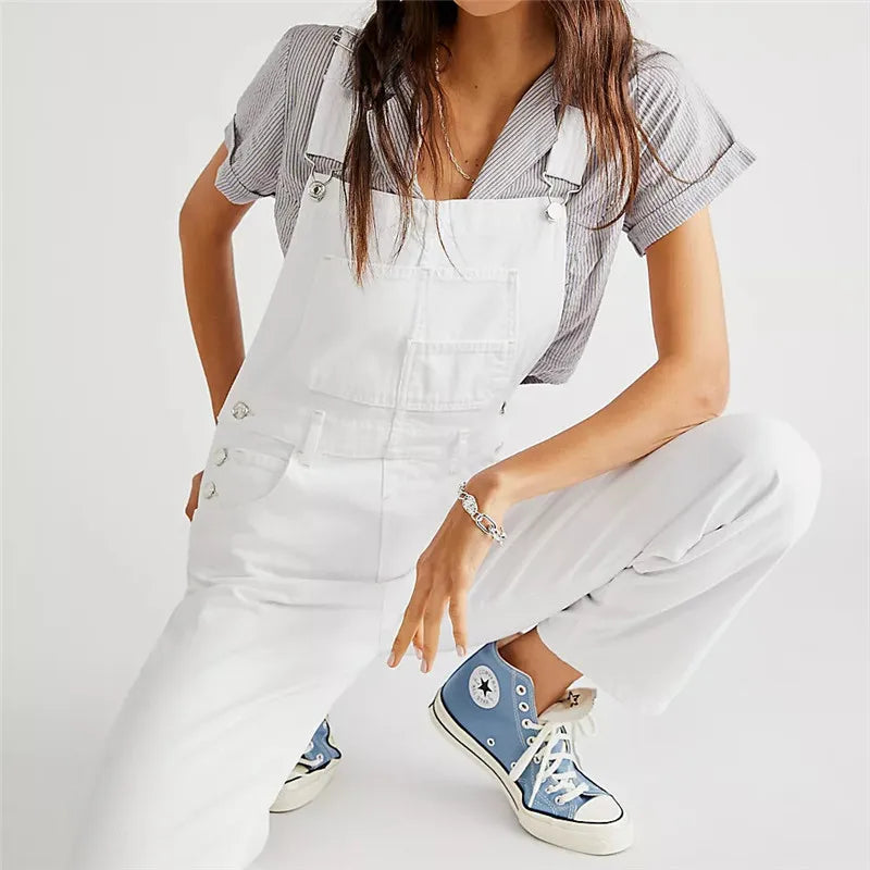 Fashion Jeans Overalls for Women Loose Fit Classic Bib Casual Jean Stretchy Denim Overall Jumpsuit Tapered Leg Jean Pants