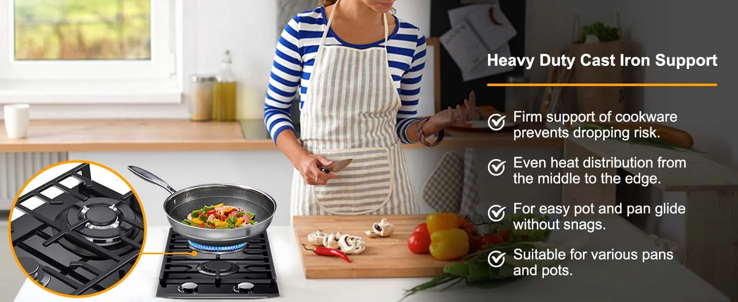 TopStrong 2 Burners 30cm Kitchen Built in Tempered Glass NG/LPG Dual Fuel Gas Hob UKGCT-B02