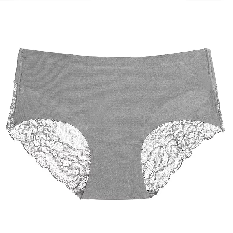 3pcs Lace Women's Panties French Seamless Underwear Female Ice Silk Briefs Solid Color Breathable Underpants Lingerie