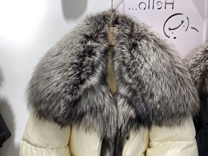 2024 Winter Women Warm Coat Oversized Real Fox Fur Collar Thick Luxury Outerwear New Fashion 90% Goose Down Jacket