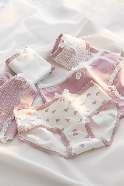 5Pcs Cute Love Cotton Panties For Women Underwear Print Panty Girls Briefs Breathable Soft Underpants Female Sexy Lingerie