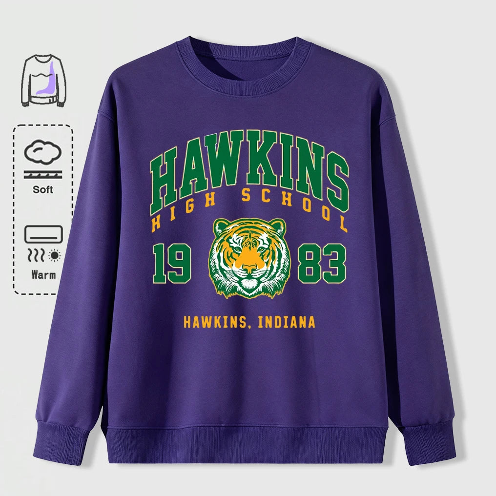 Hawkins 1983 Mighty Tiger Pullover For Men Autumn Oversize Long Sleeve Casual All-Match Clothing Unisex O-Neck Fashion Retro Top