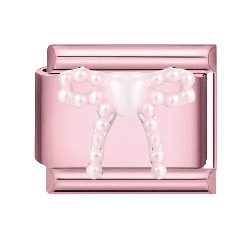 Pink Color Y2K Butterfly Star Bow Rabbit Heart Pendant Italian Charm Links Fit 9mm Stainless Steel Bracelet DIY Making Gifts