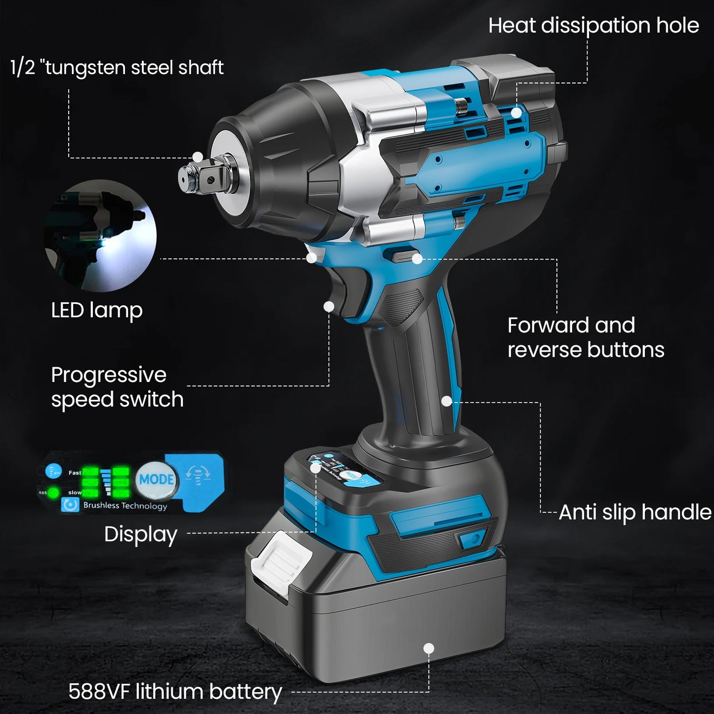 Brushless cordless impact wrench 1800 N·m, power tools for Makita 18V batteries