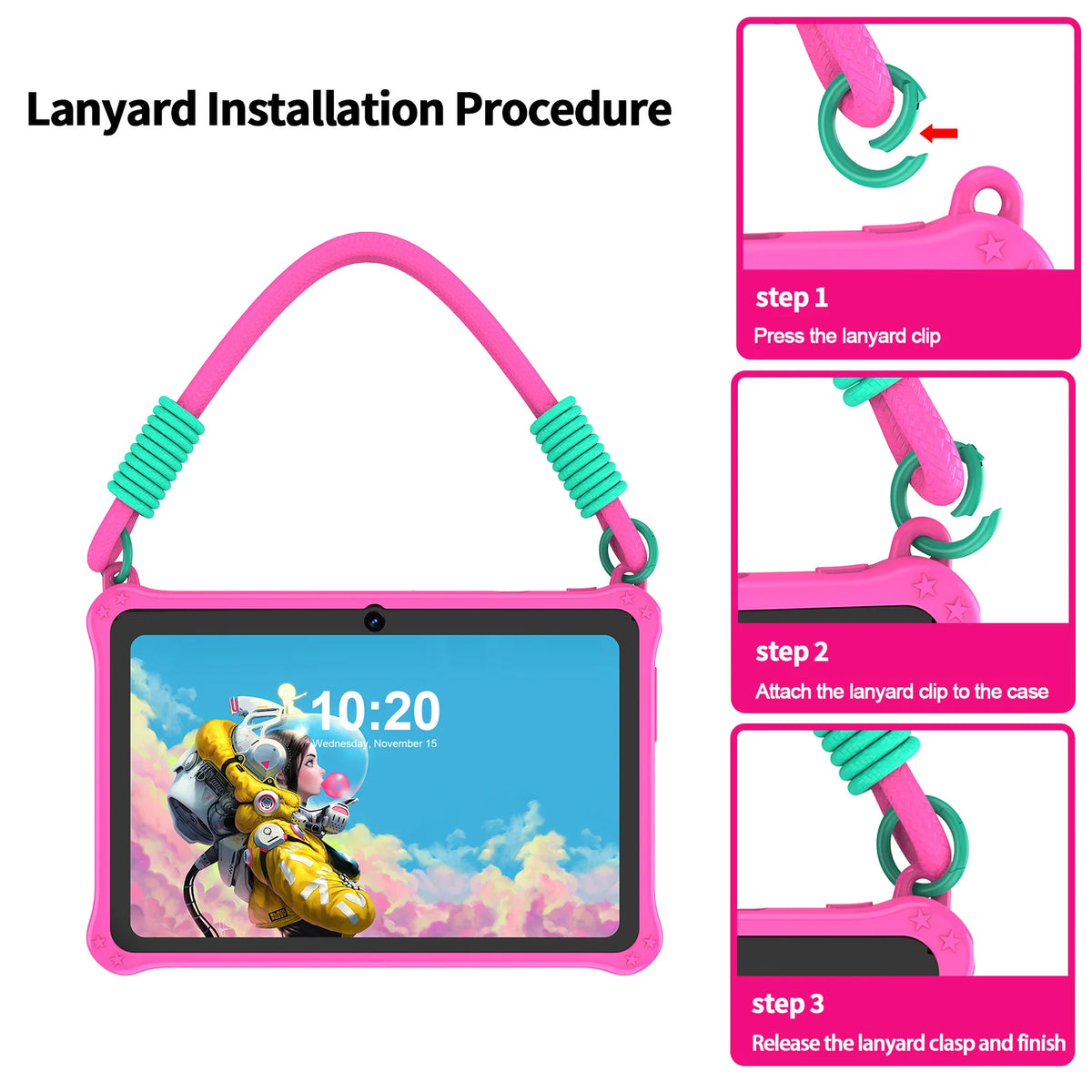 PRITOM Kids Tablet 7 inch Android 13 4GB (2+2 expandable) RAM 32GB ROM WiFi Bluetooth Learning Software Installed with Lanyard