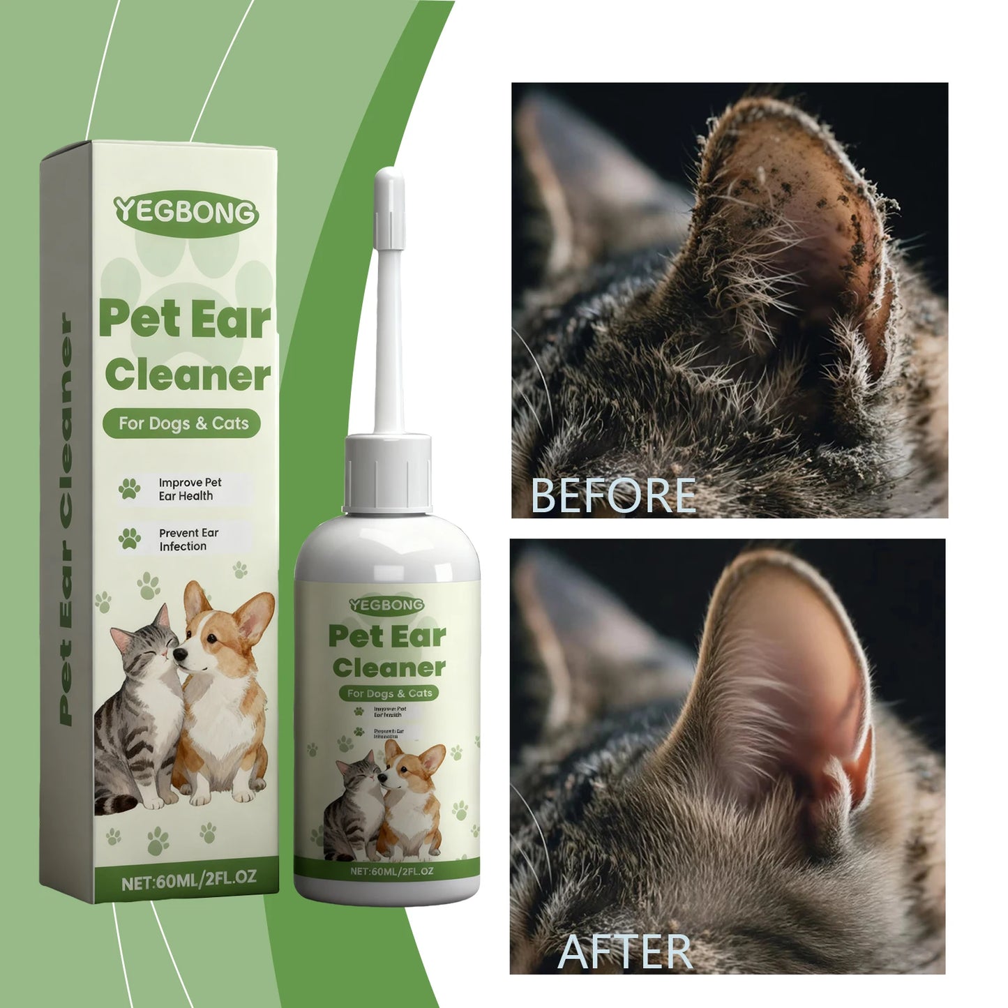 Pet Ear Cleaner Liquid for Dogs Cats Gentle Ear Wash Drops Removes Dirt Earwax buildup Deodorizer for Daily Ear Care Cleaning 50
