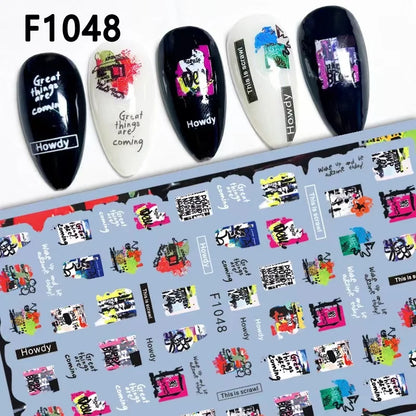 Black and White Love Flowers Line Art 3D Stickers Nail Decals Nail Art Accessories Butterfly Rose Nail Stickers Nail Sliders