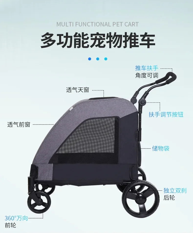 2027functional medium and large pet carts for outdoor travel, large size walking dog carts, portable and foldablePet Strollers