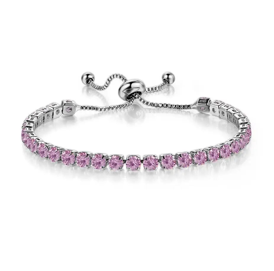 Adjustable Colorful Birthstone Tennis Bracelets for Women 4MM Crystal Bangle Female Hand Chain Trend Jewelry Accessories H133