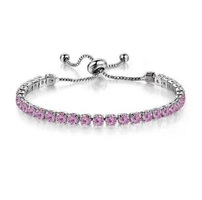 Adjustable Colorful Birthstone Tennis Bracelets for Women 4MM Crystal Bangle Female Hand Chain Trend Jewelry Accessories H133
