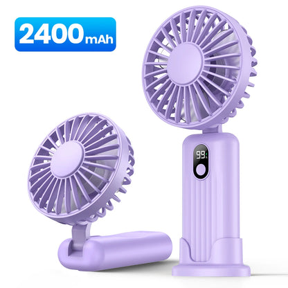 TOPK Portable Mini Fan,2400mAh USB Rechargeable Hand Neck Fan 3in1 Personal Electric Fan Standing Fans for Room Camping Foldable