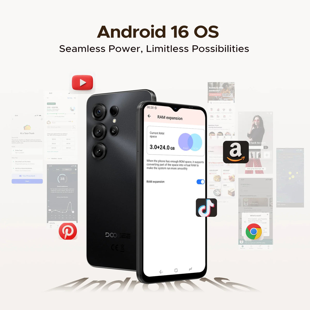 Global Version DOOGEE Note56 X Android Smartphone 16 "battery 6150 mAh 24 Go RAM (3 + 21) 64 Go ROM Phone mobile