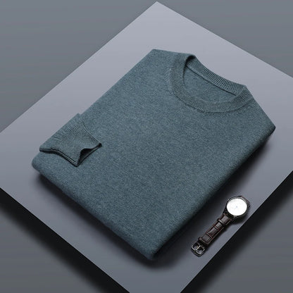 Classic Solid Color Men's O-neck Sweater Autumn Winter 100% Merino Wool Knitted Pullover Long Sleeve Warm Loose Casual Men Tops