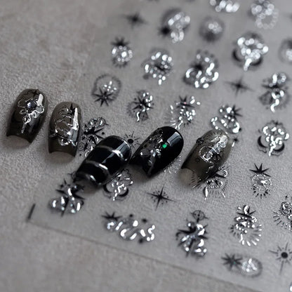 5D Gold Stamped Silver Sun Stars Snake Nail Art Stickers Totems Reliefs Self Adhesive Dark Chinese Style Manicure Decals