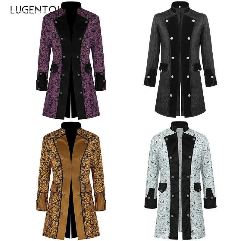 Men Steampunk Coat Tuxedo Medieval Costume Jacket Halloween Retro Renaissance Victorian Party Male Stand Collar Fashion Tailcoat