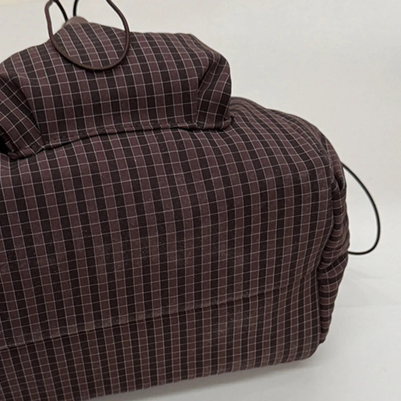Korean Nylon Shoulder Bag Fashion Simple Plaid Zipper Tote Bag Drawstring Pleated Cloud Bag New Commuter Crossbody Shoulder Bag